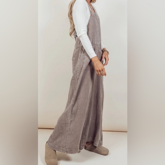 New! Easel Mushroom Washed Cotton Jumpsuit Overalls - Picture 5 of 7